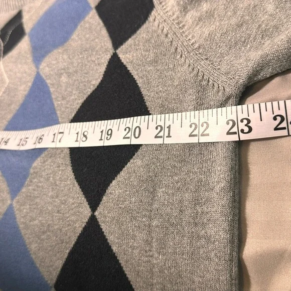 VTG Dockers Men's Argyle‎ Sweater Medium Gray Blue Cotton Crewneck Preppy Golf - Picture 8 of 11